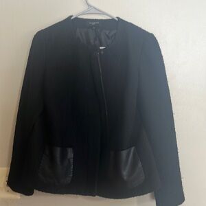 Talbots Vegan Leather and Boucle Jacket Black Size 12 Petite Pockets Black coat